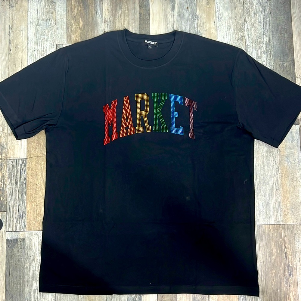 Market Graphic T Shirt Sz. 2XL shirt unisex MKT black front word in rhinestones